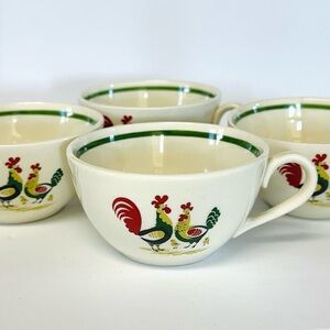 Steubenville Pottery Company 1960’s Family Affair ‘Rooster’ Pattern 4 Cups Rare